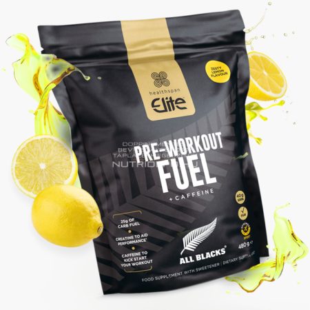 Healthspan Elite All Blacks Pre-Workout koffeines italpor - 480g - Citrom